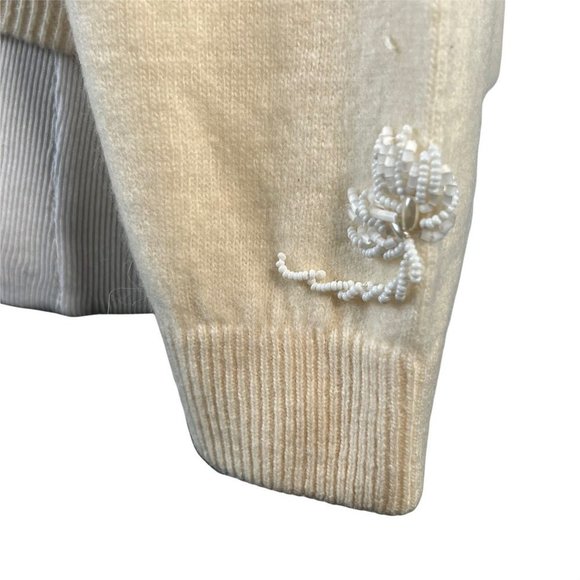 Vintage 50s Beaded Cardigan 40 / Medium Cream Lambswool Angora Pinup Rockabilly - Picture 5 of 12